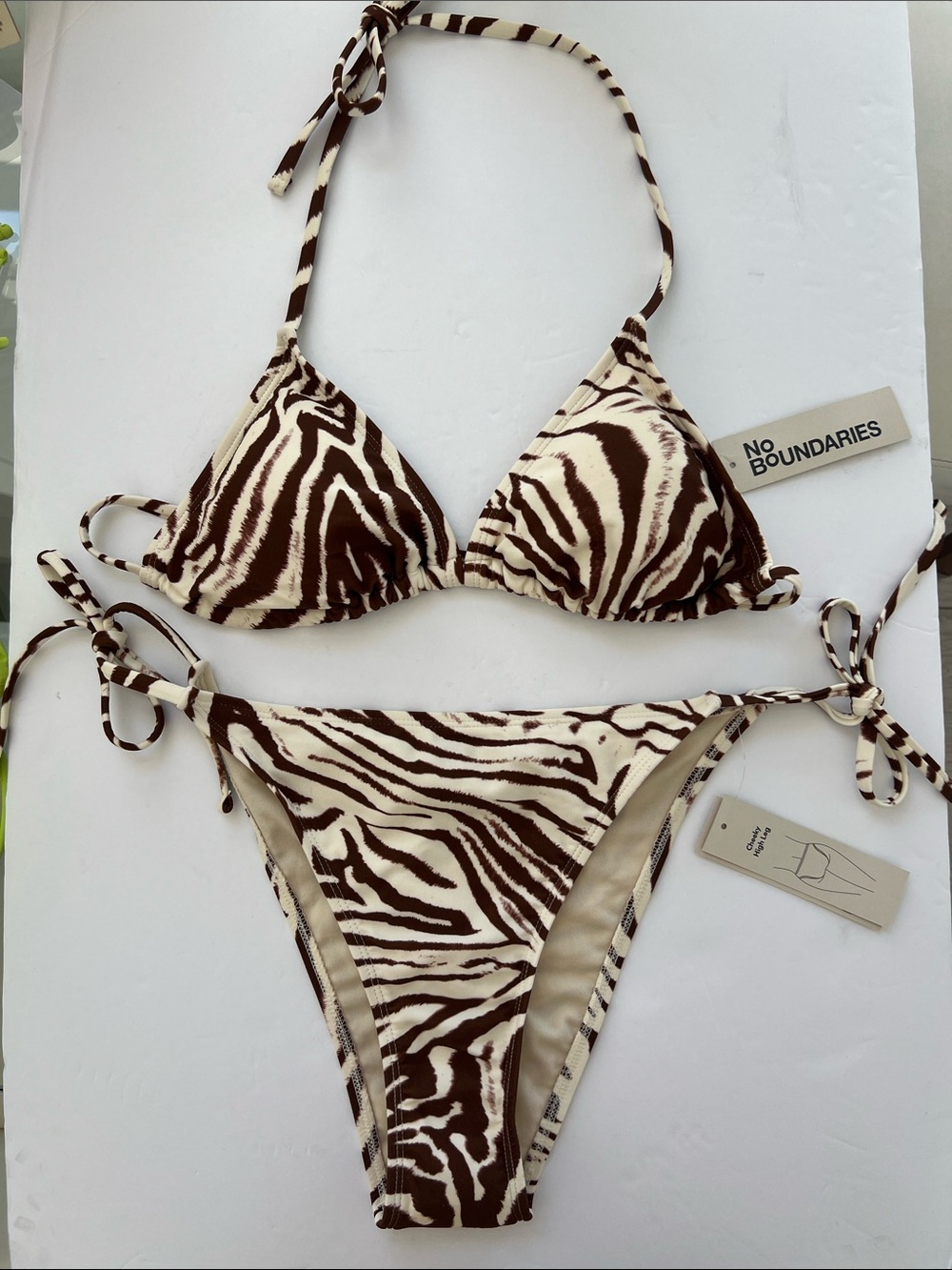 No boundaries bikini set brown beije triangle woman size m top and L bottom new